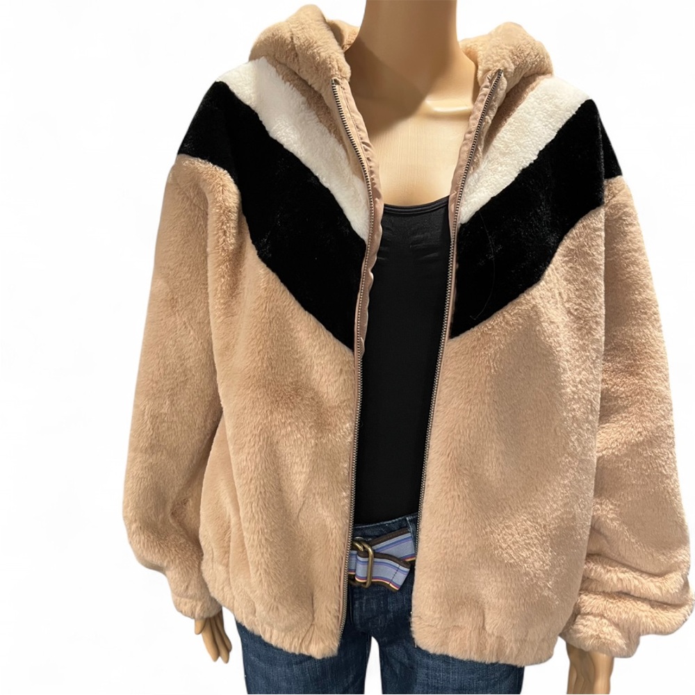 1. State Cream and Black Chevron Teddy Jacket